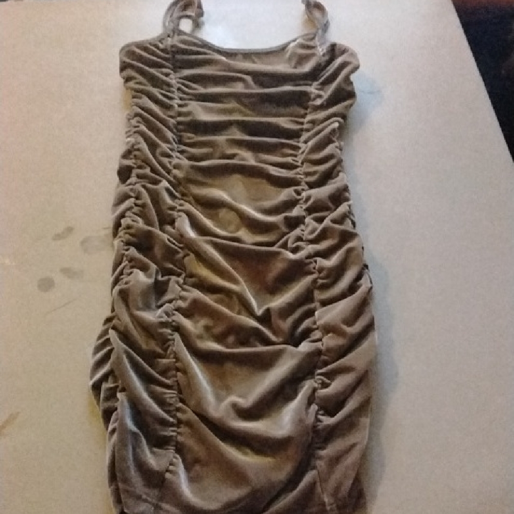 Womans M Forever 21 Brown Ruched Velour Bodycon Mini Dress